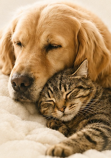 Dog and cat sleeping